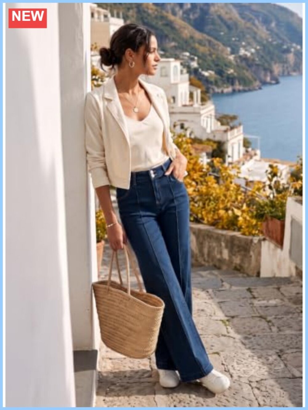 Wide Leg High Waisted Stretch Denim Jeans Loose Fit - Picture 3 of 6